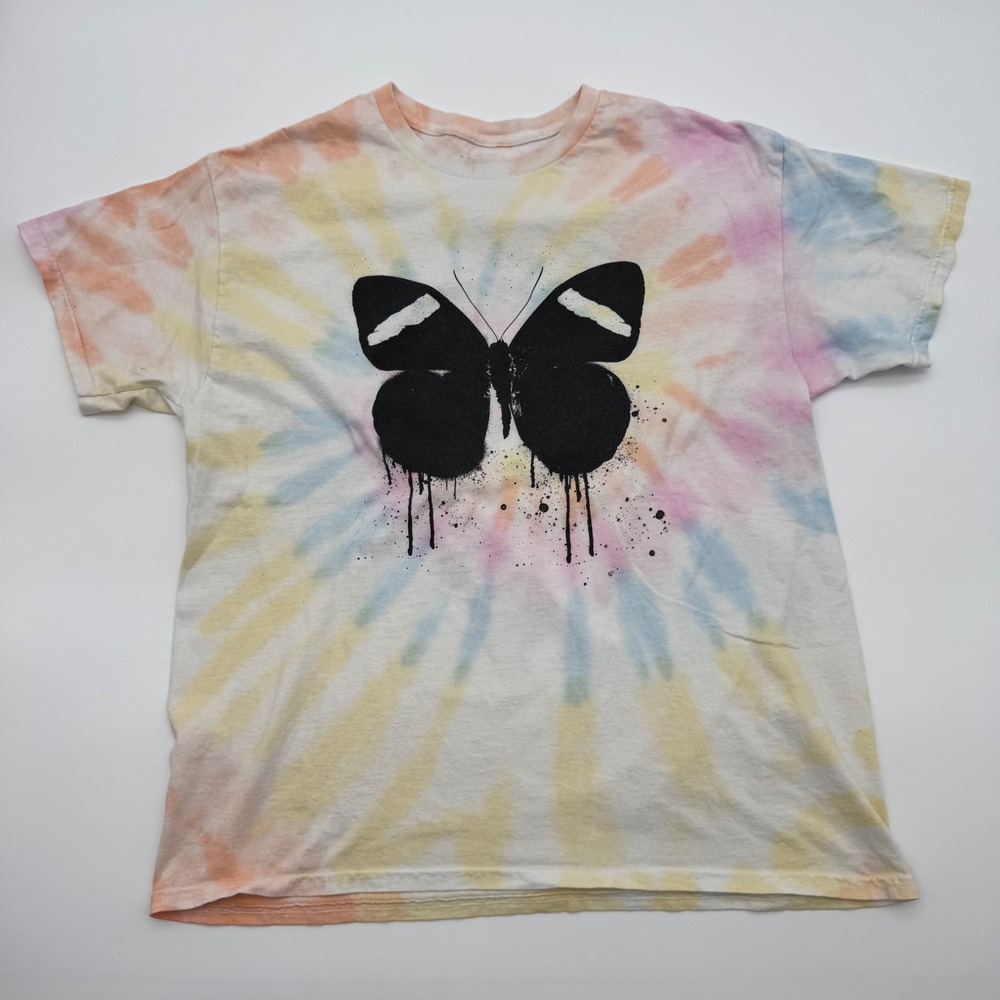 Ed Sheeran Mathematics Tour Tie Dye Butterfly Graphic T-Shirt Pastel Large